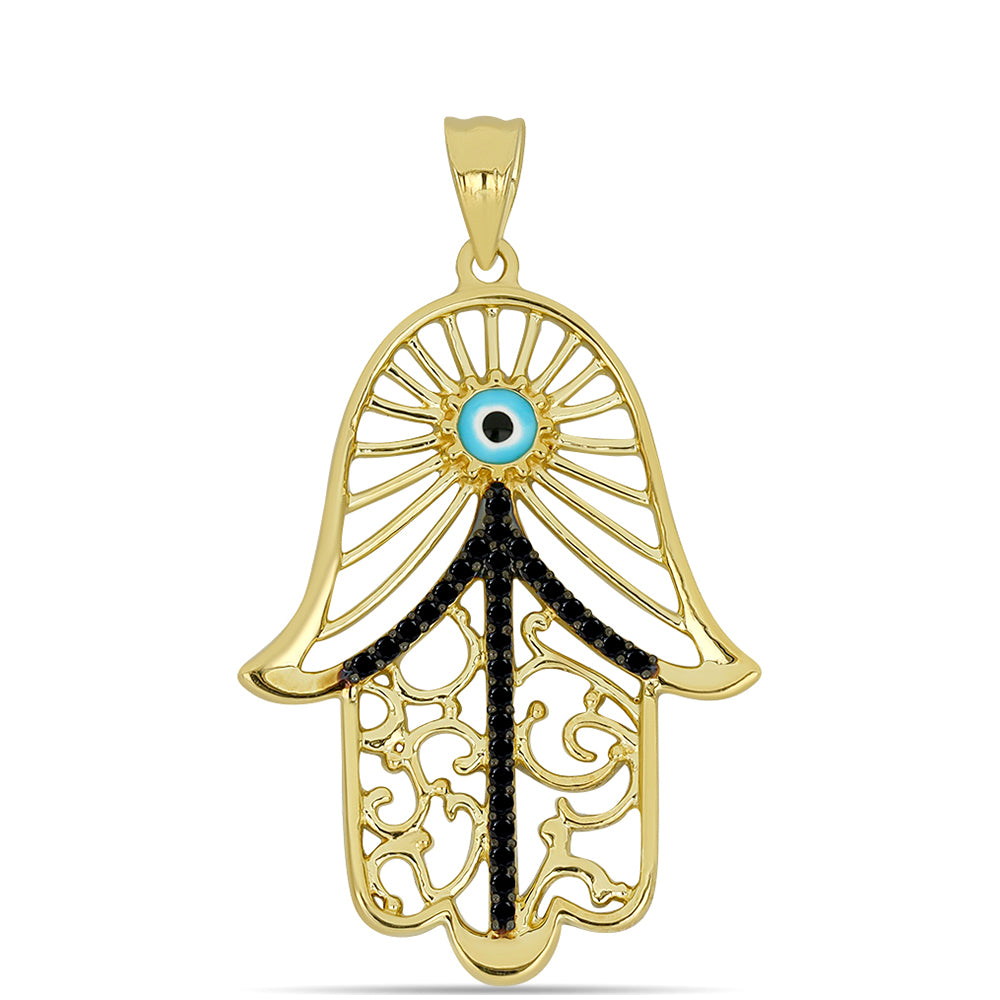 Pendente de Prata com Banho de Ouro com Espinela Preta  Contraste: Cabeca de Veado (800)