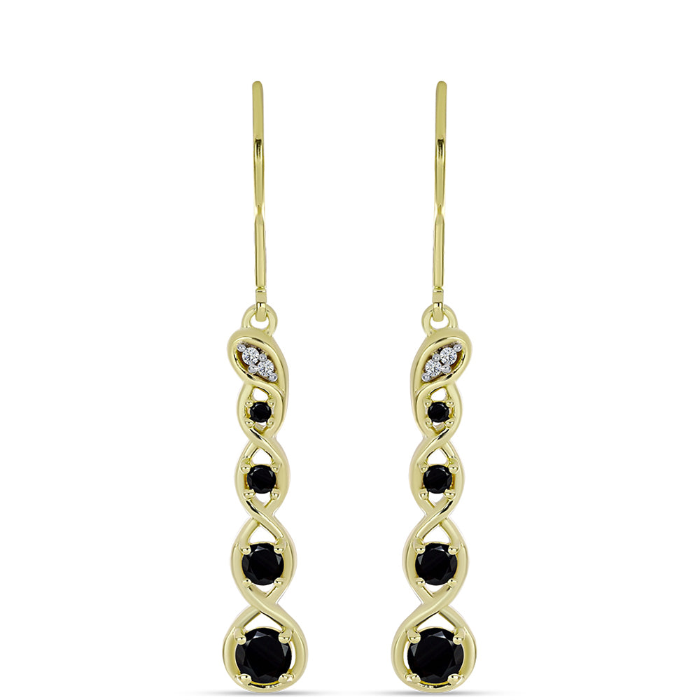 Brincos de Prata com Banho de Ouro com Espinela Preta e Topázio Branco 1 