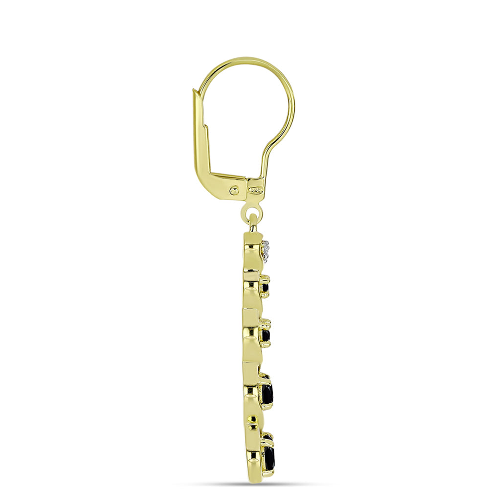 Brincos de Prata com Banho de Ouro com Espinela Preta e Topázio Branco 2 