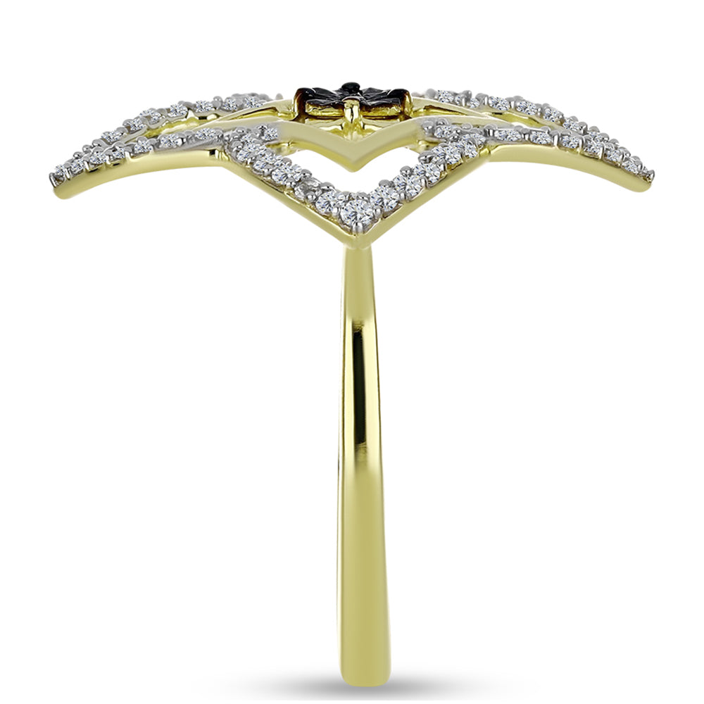 Anel de Prata com Banho de Ouro com Diamante Azul e Topázio Branco  Contraste: Cabeca de Veado (800) 4 