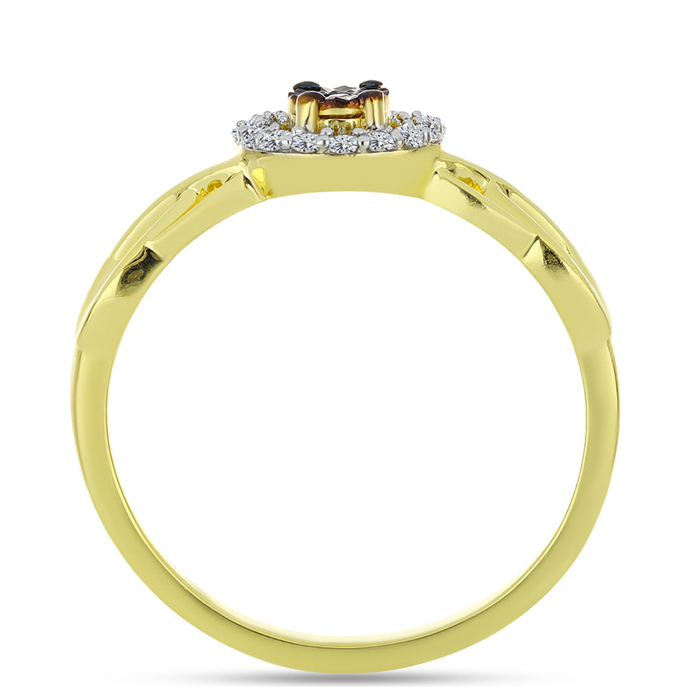 Anel de Prata com Banho de Ouro com Diamante Azul e Topázio Branco 2 