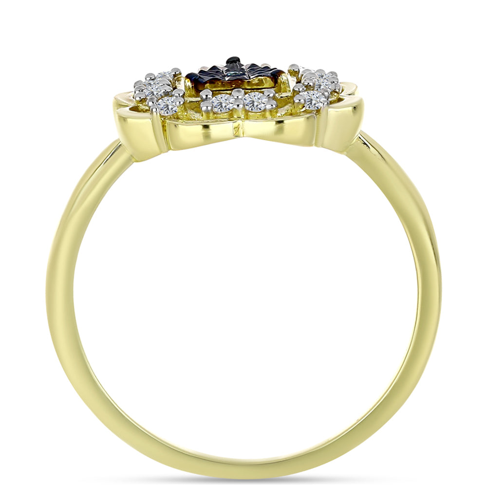 Anel de Prata com Banho de Ouro com Diamante Azul e Topázio Branco  Contraste: Cabeca de Veado (800) 2 