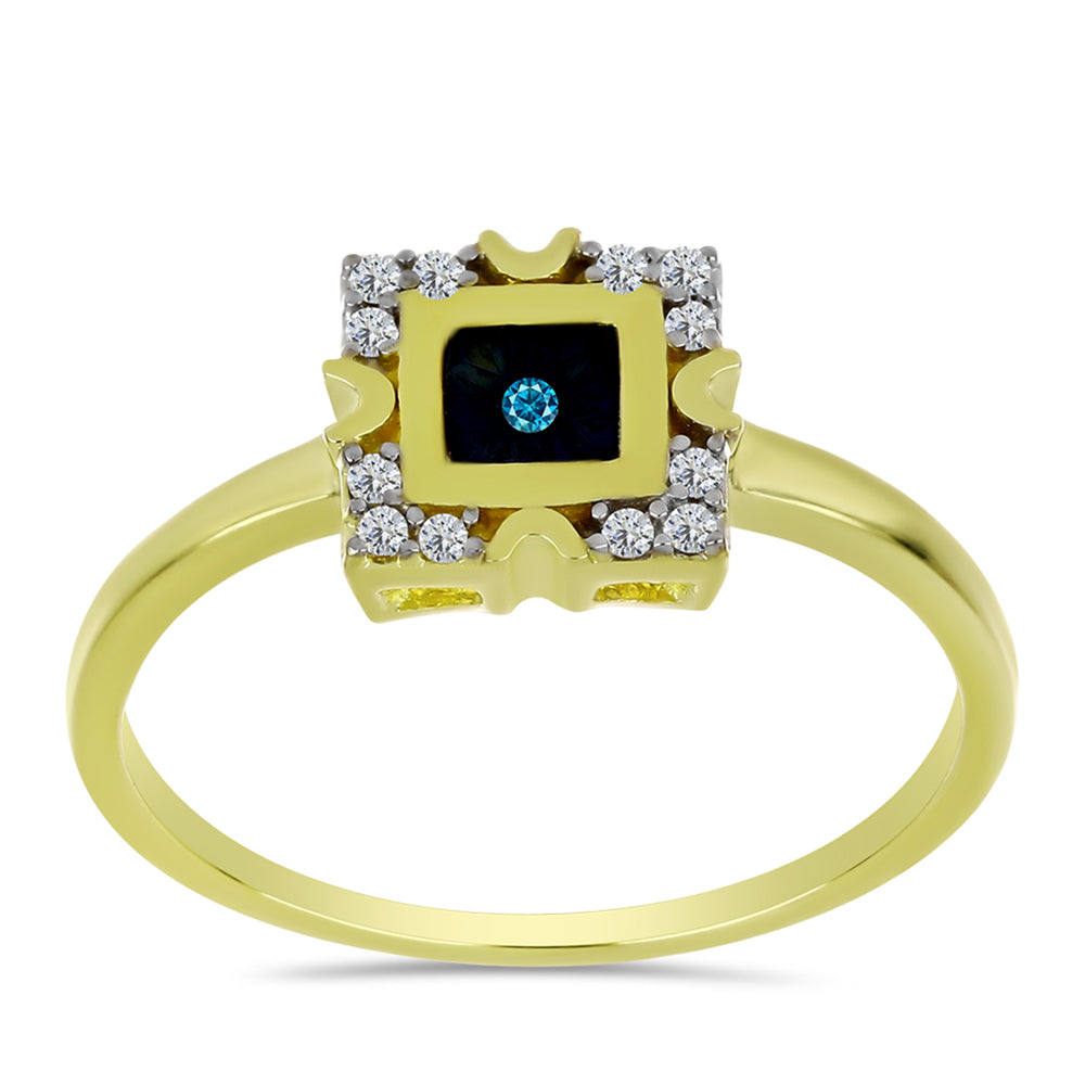 Anel de Prata com Banho de Ouro com Diamante Azul e Topázio Branco 3 