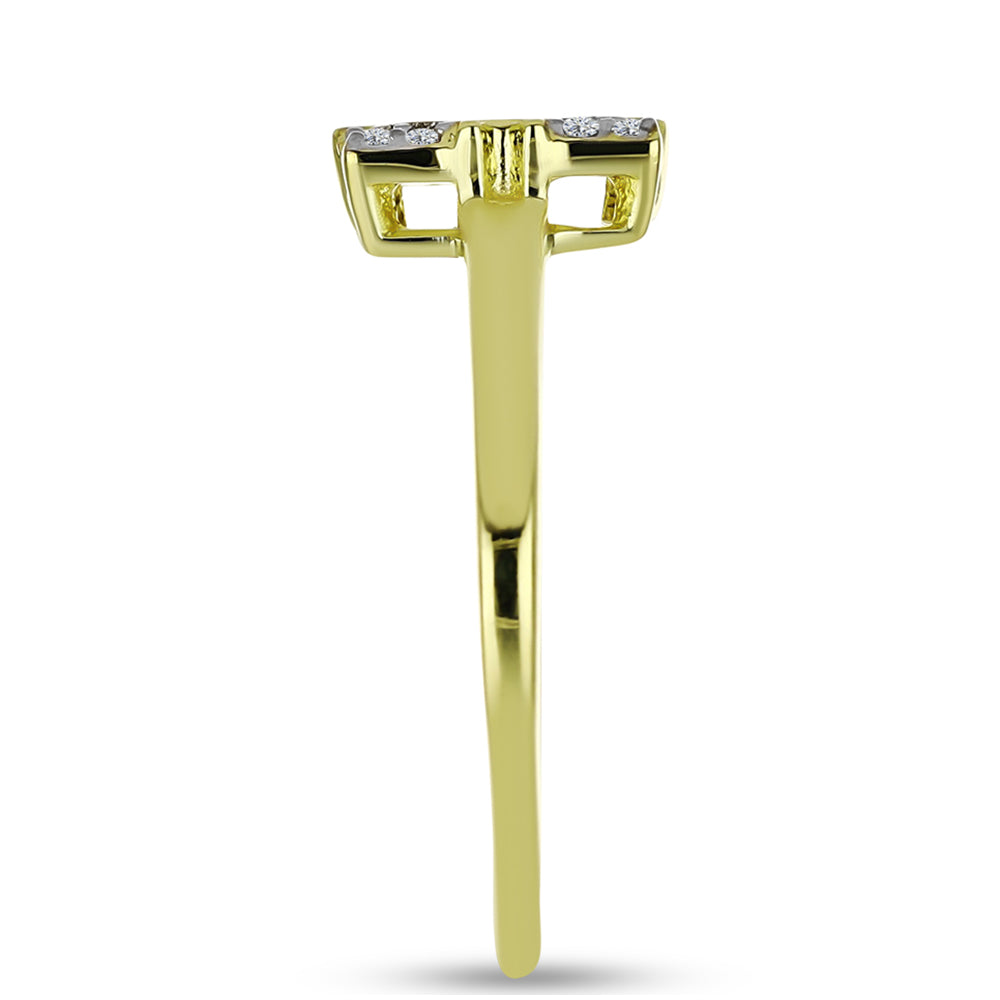 Anel de Prata com Banho de Ouro com Diamante Azul e Topázio Branco