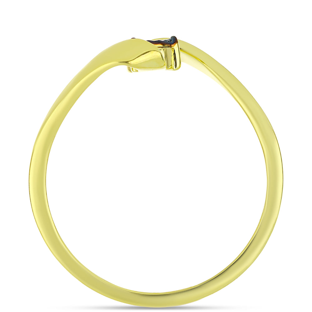 Anel de Prata com Banho de Ouro com Diamante Azul