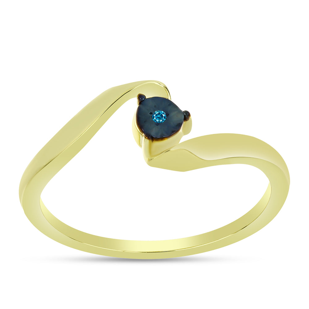 Anel de Prata com Banho de Ouro com Diamante Azul