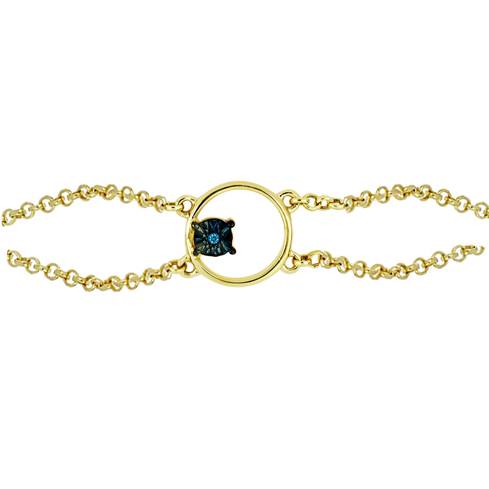 Pulseira de Prata com Banho de Ouro com Diamante Azul 2 
