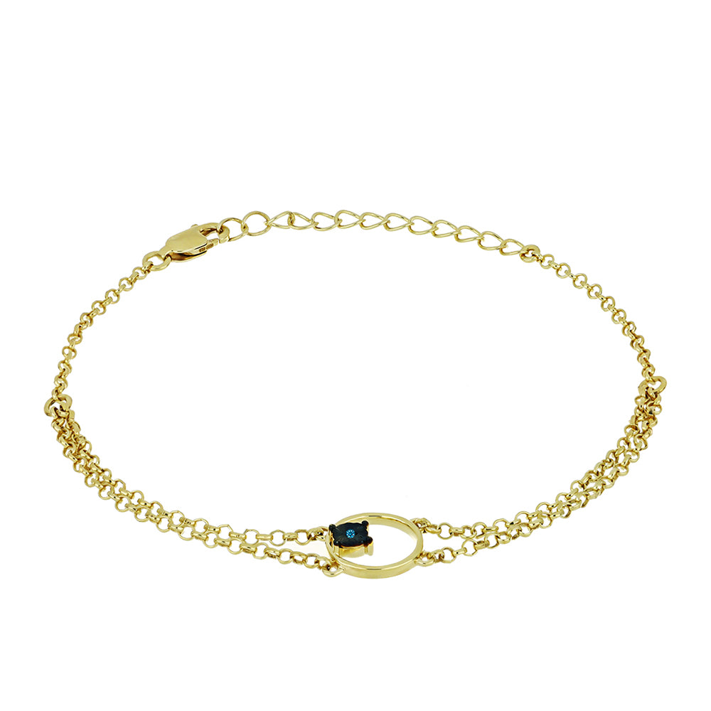 Pulseira de Prata com Banho de Ouro com Diamante Azul