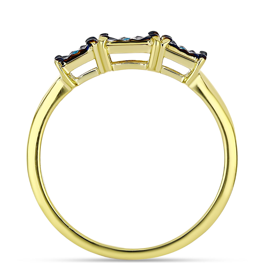 Anel de Prata com Banho de Ouro com Diamante Azul