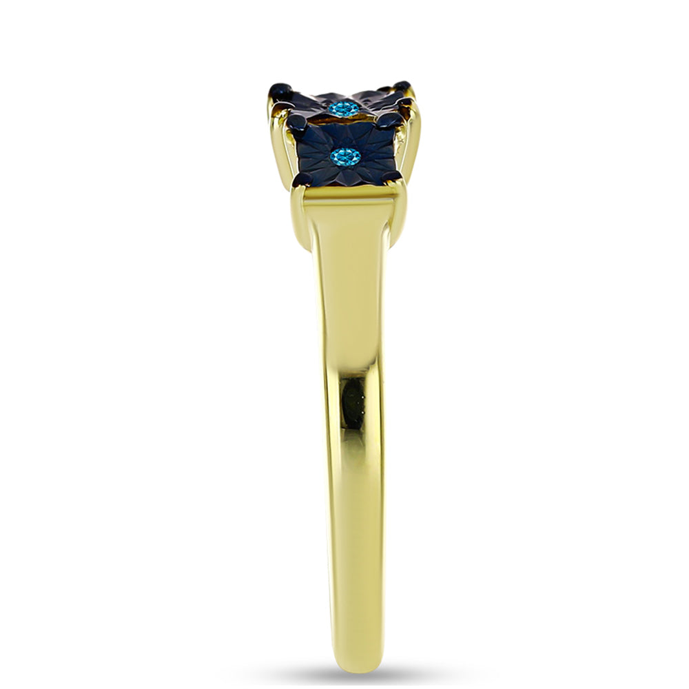 Anel de Prata com Banho de Ouro com Diamante Azul