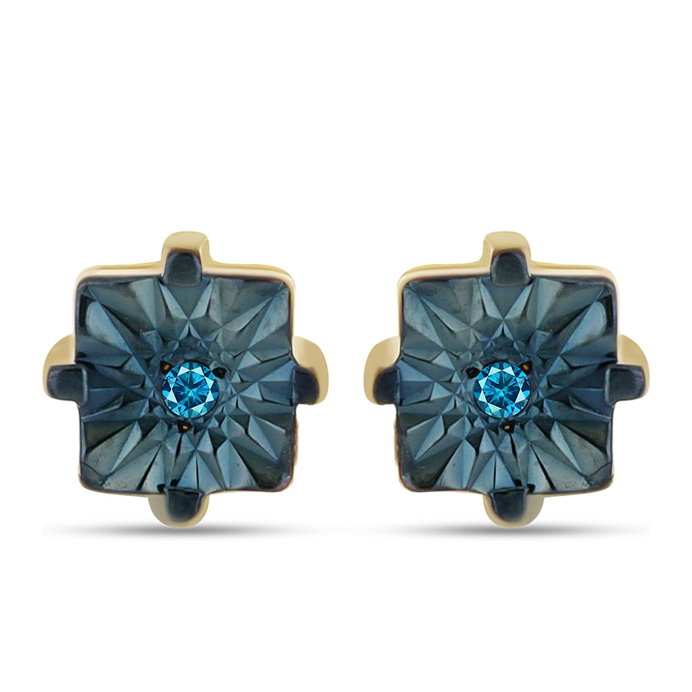 Brincos de Prata com Banho de Ouro com Diamante Azul