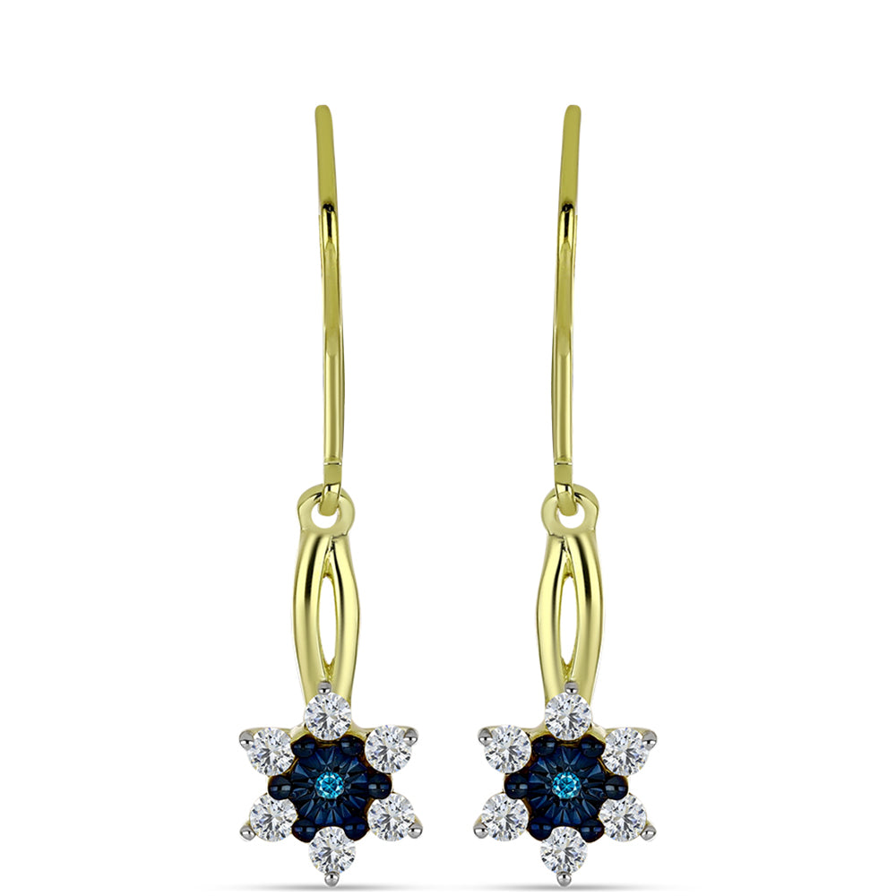 Brincos de Prata com Banho de Ouro com Diamante Azul e Topázio Branco 1 