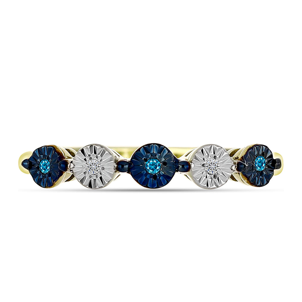 Anel de Prata com Banho de Ouro com Diamante Azul e Topázio Branco 1 
