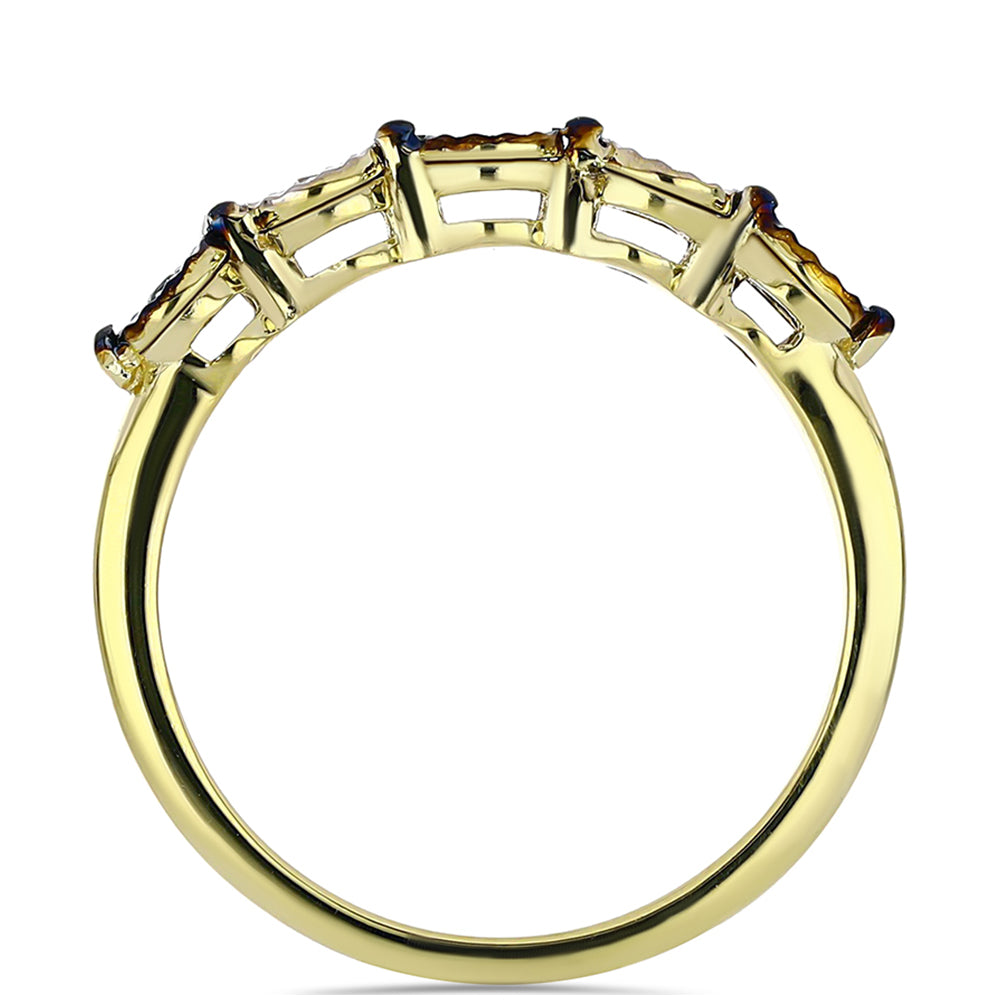 Anel de Prata com Banho de Ouro com Diamante Azul e Topázio Branco 2 