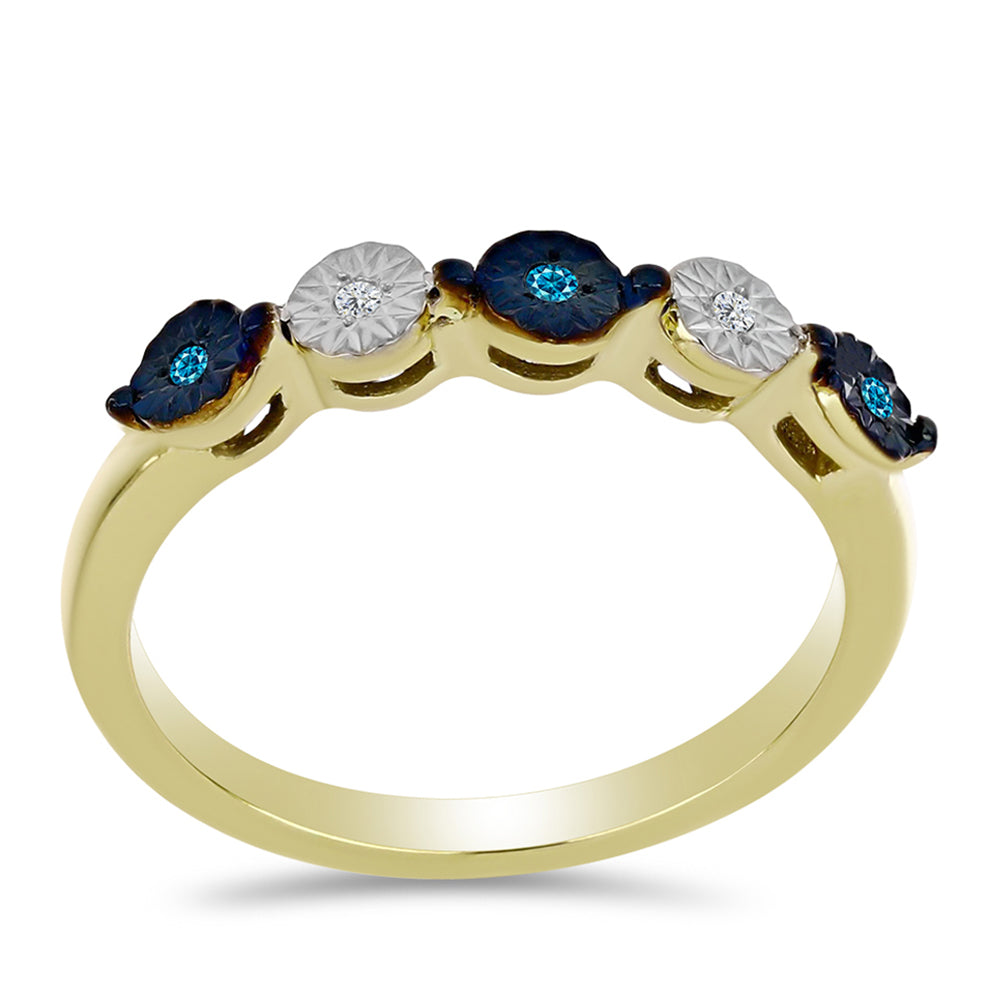 Anel de Prata com Banho de Ouro com Diamante Azul e Topázio Branco 3 