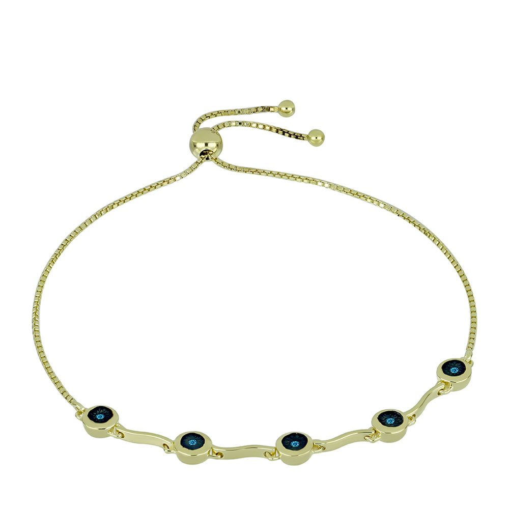 Pulseira de Prata com Banho de Ouro com Diamante Azul  Contraste: Cabeca de Veado (800)