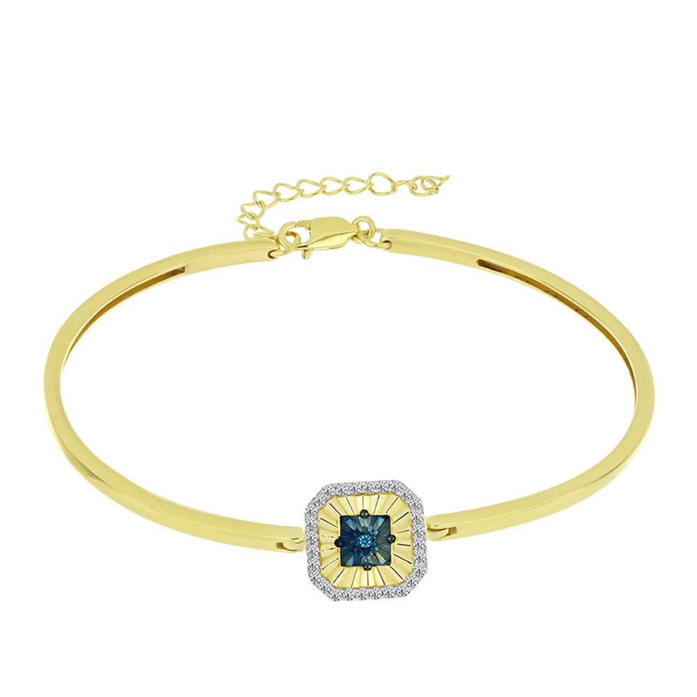 Pulseira de Prata com Banho de Ouro com Diamante Azul e Topázio Branco  Contraste: Cabeca de Veado (800) 1 