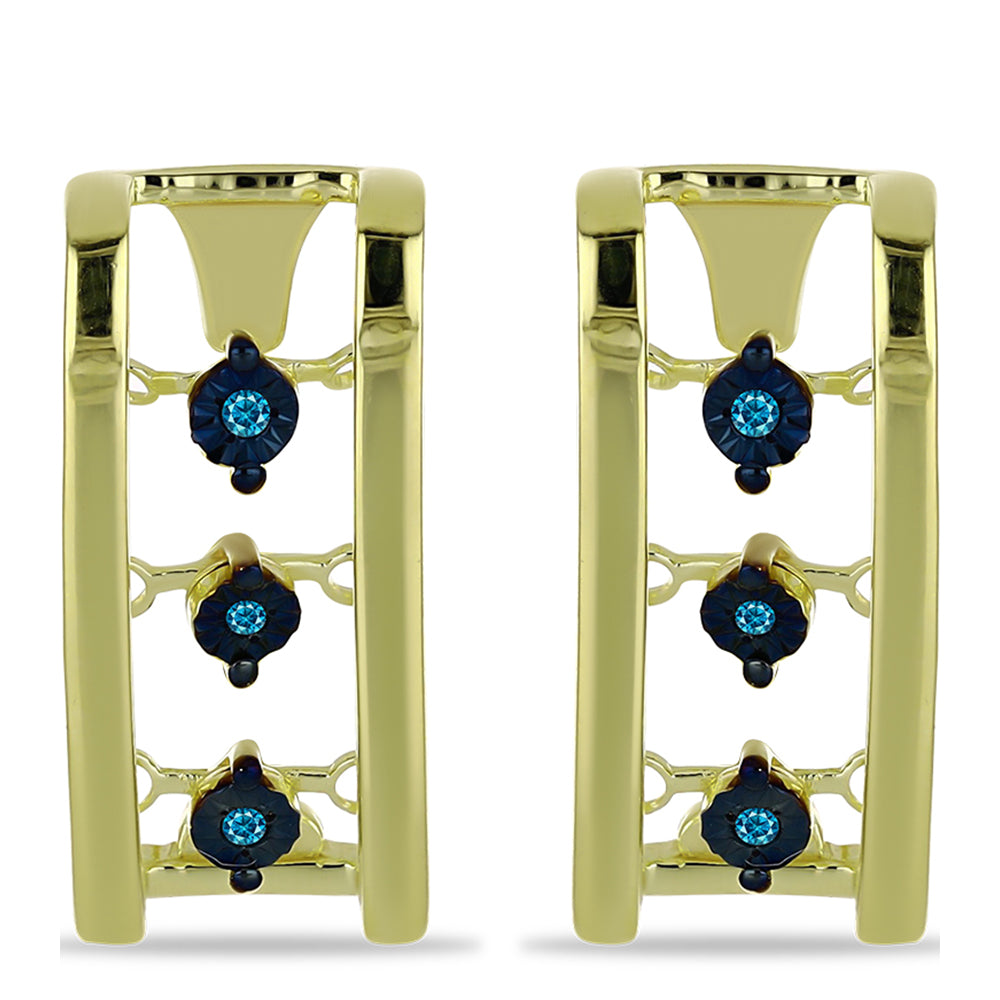 Brincos de Prata com Banho de Ouro com Diamante Azul