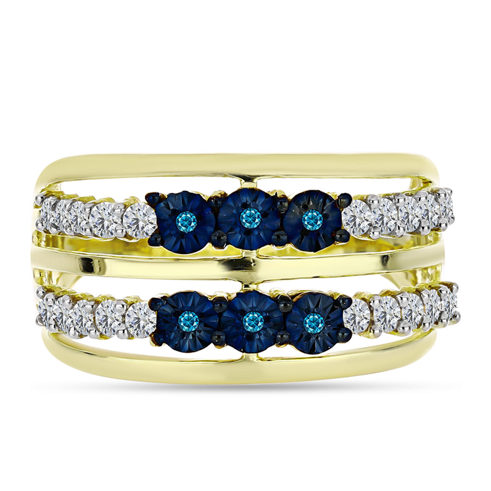 Anel de Prata com Banho de Ouro com Diamante Azul e Topázio Branco  Contraste: Cabeca de Veado (800)