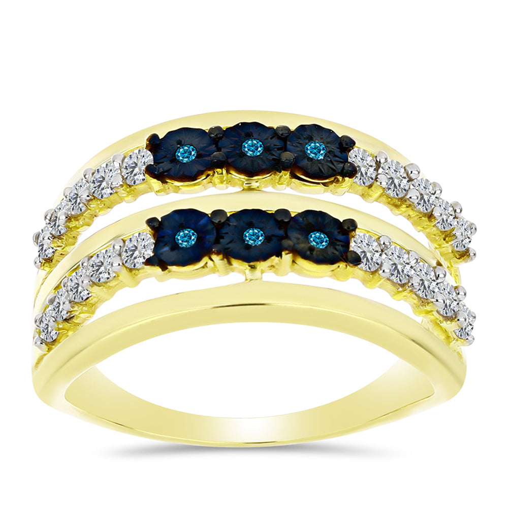 Anel de Prata com Banho de Ouro com Diamante Azul e Topázio Branco  Contraste: Cabeca de Veado (800) 3 