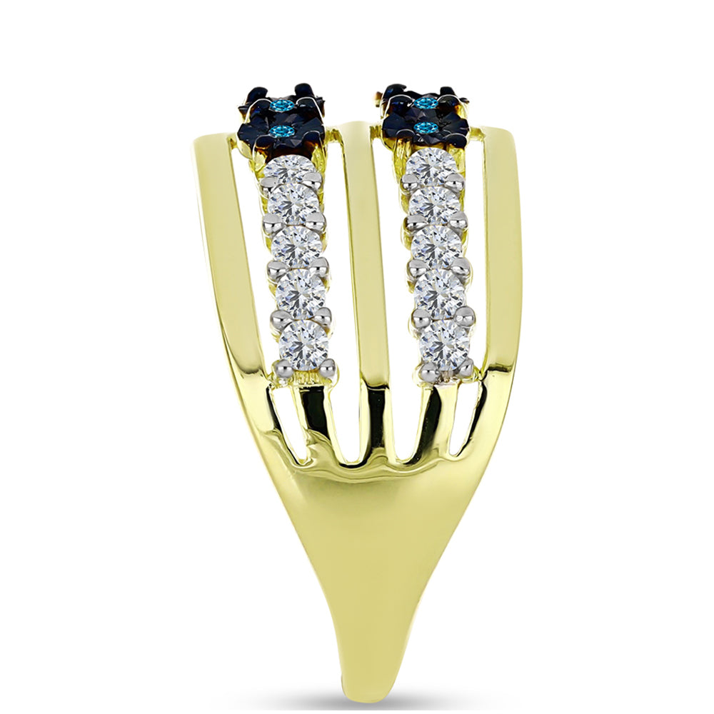 Anel de Prata com Banho de Ouro com Diamante Azul e Topázio Branco  Contraste: Cabeca de Veado (800) 4 