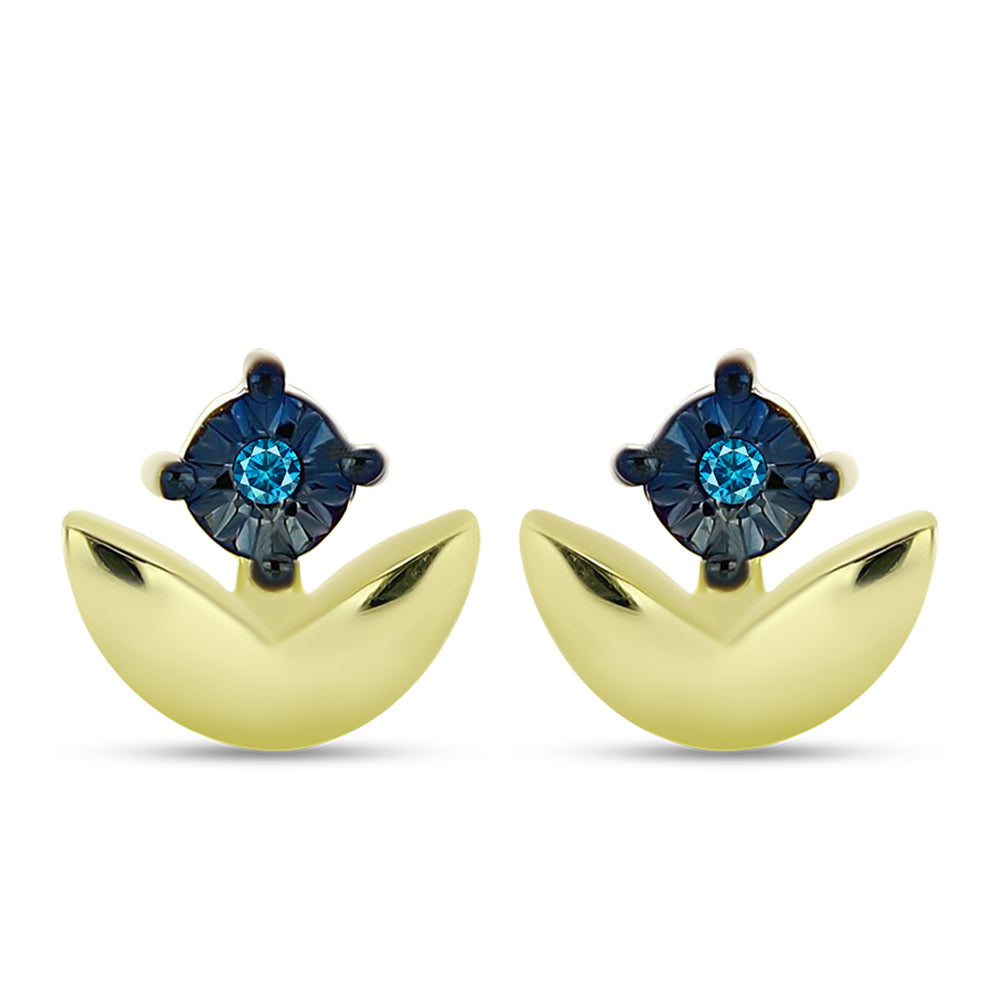 Brincos de Prata com Banho de Ouro com Diamante Azul