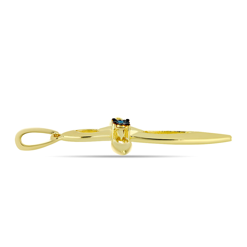 Cruz Pendente de Prata com Banho de Ouro com Diamante Azul 2 