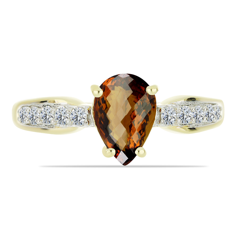 Anel de Prata com Banho de Ouro com Quartzo Cognac e Topázio Branco