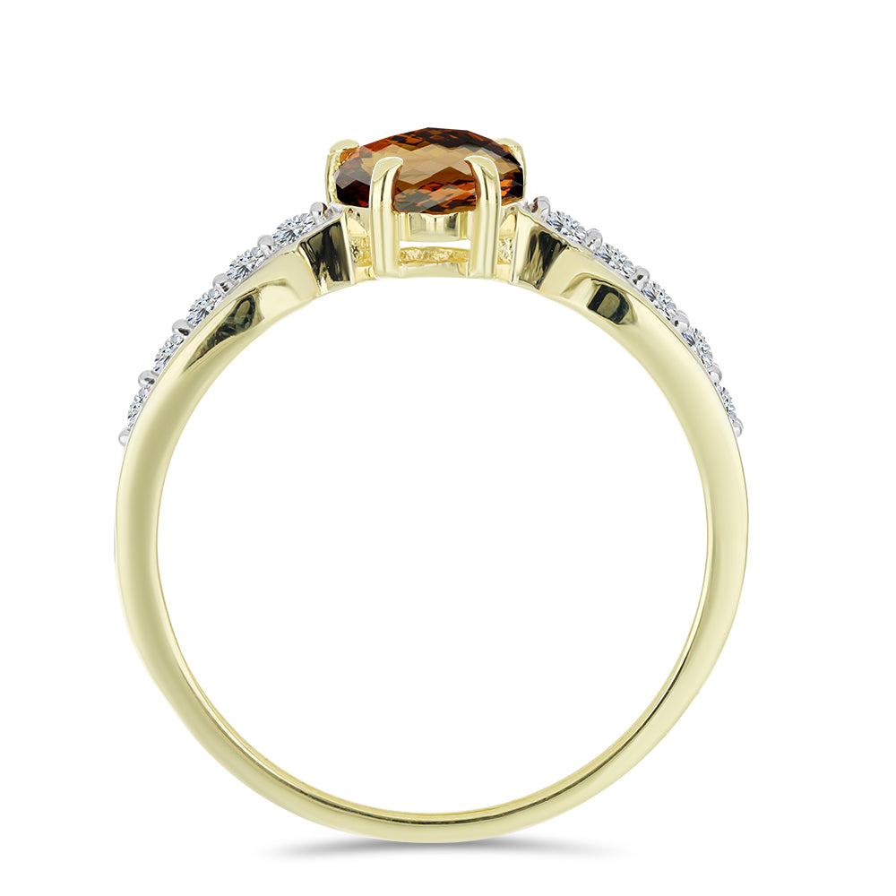 Anel de Prata com Banho de Ouro com Quartzo Cognac e Topázio Branco