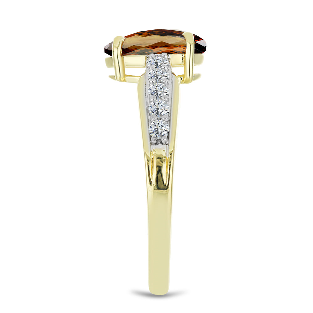 Anel de Prata com Banho de Ouro com Quartzo Cognac e Topázio Branco