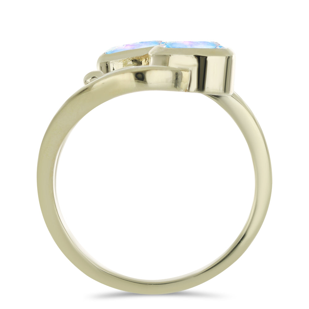 Anel de Prata com Banho de Ouro com Pedra da Lua Arco-íris  Contraste: Cabeca de Veado (800)