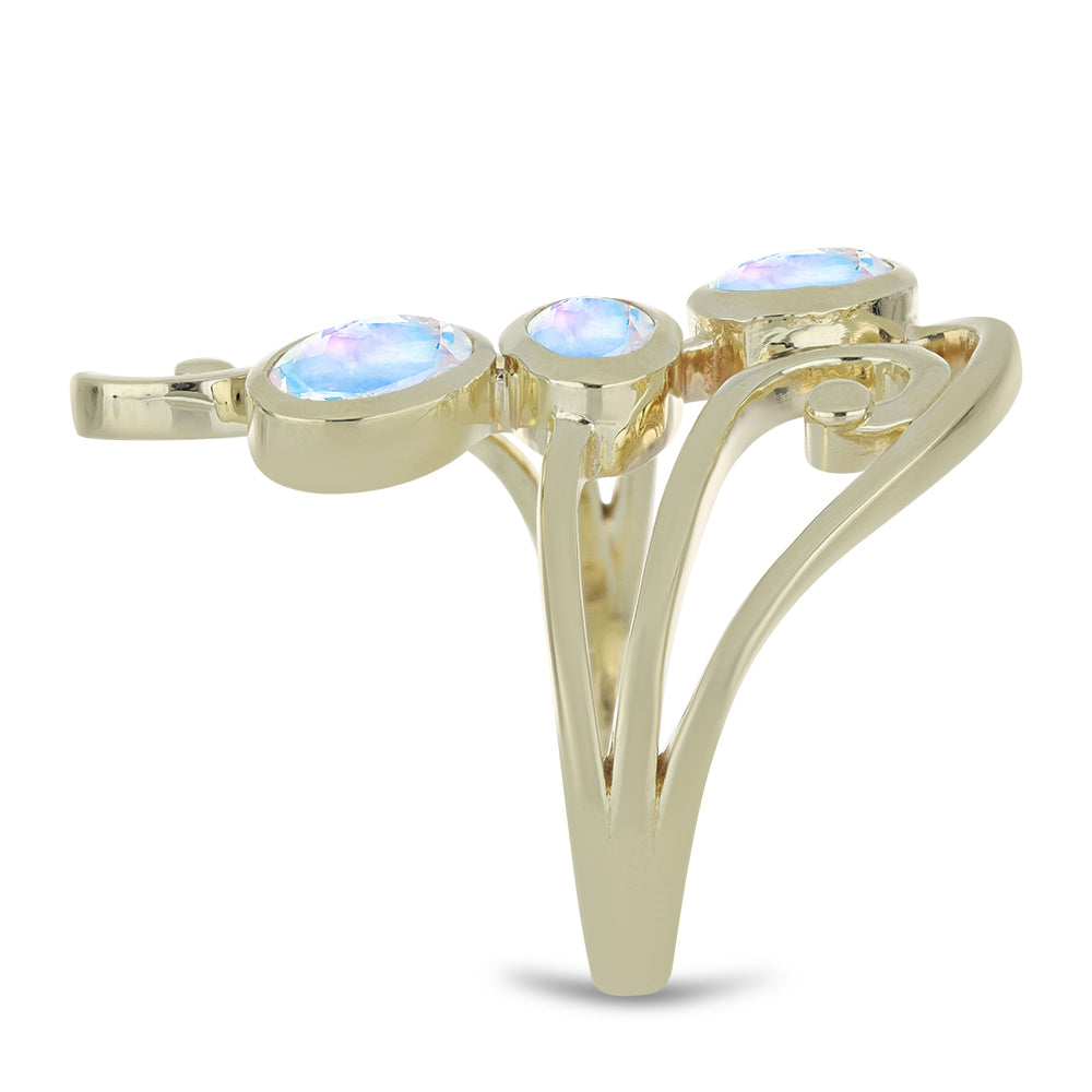 Anel de Prata com Banho de Ouro com Pedra da Lua Arco-íris  Contraste: Cabeca de Veado (800) 4 