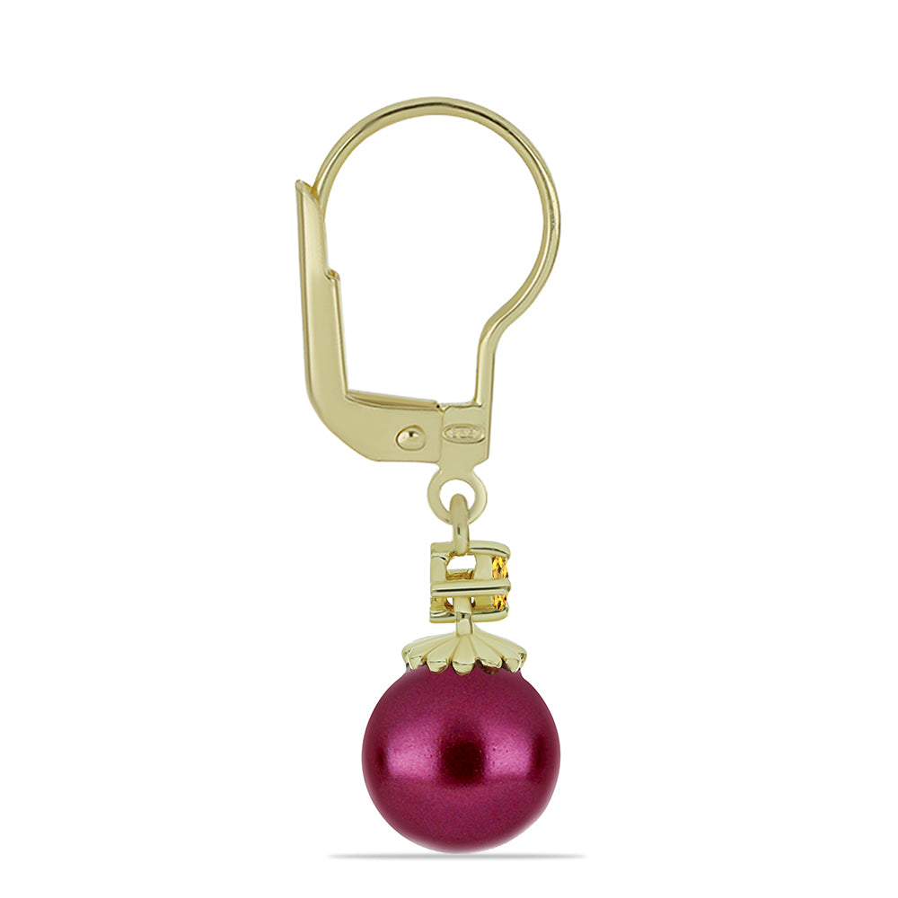 Brincos de Prata com Banho de Ouro com Pérola de Água Doce Roxo e Citrino de Ural 2 