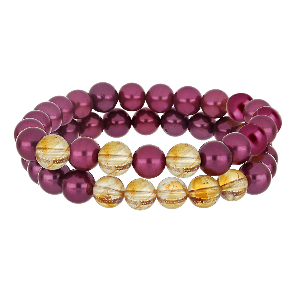 Conjunto com Pérola de Água Doce Roxo e Citrino de Ural ( Pulseira )