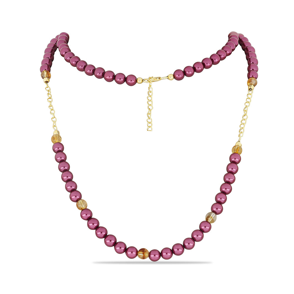 Colar de Prata com Banho de Ouro com Pérola de Água Doce Roxo e Citrino de Ural 1 