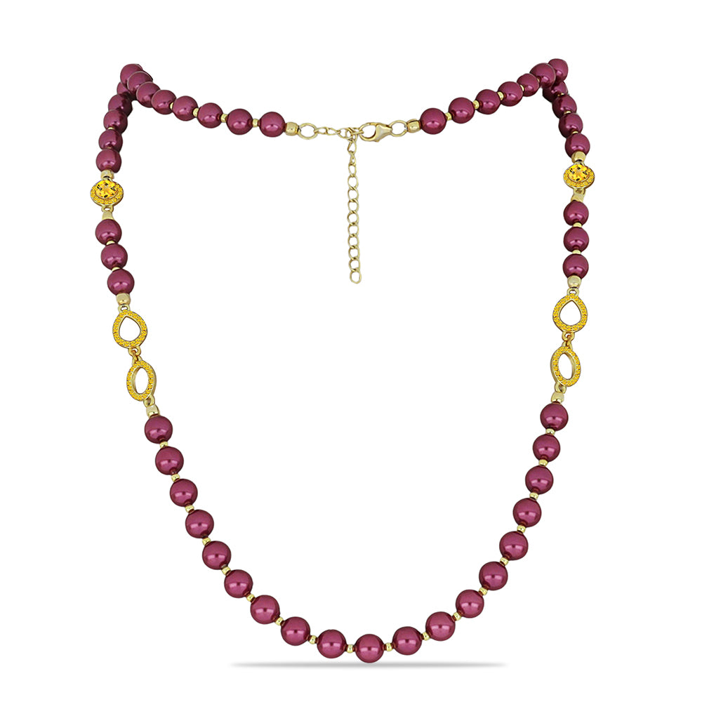 Colar de Prata com Banho de Ouro com Pérola de Água Doce Roxo e Citrino de Ural  Contraste: Cabeca de Veado (800)