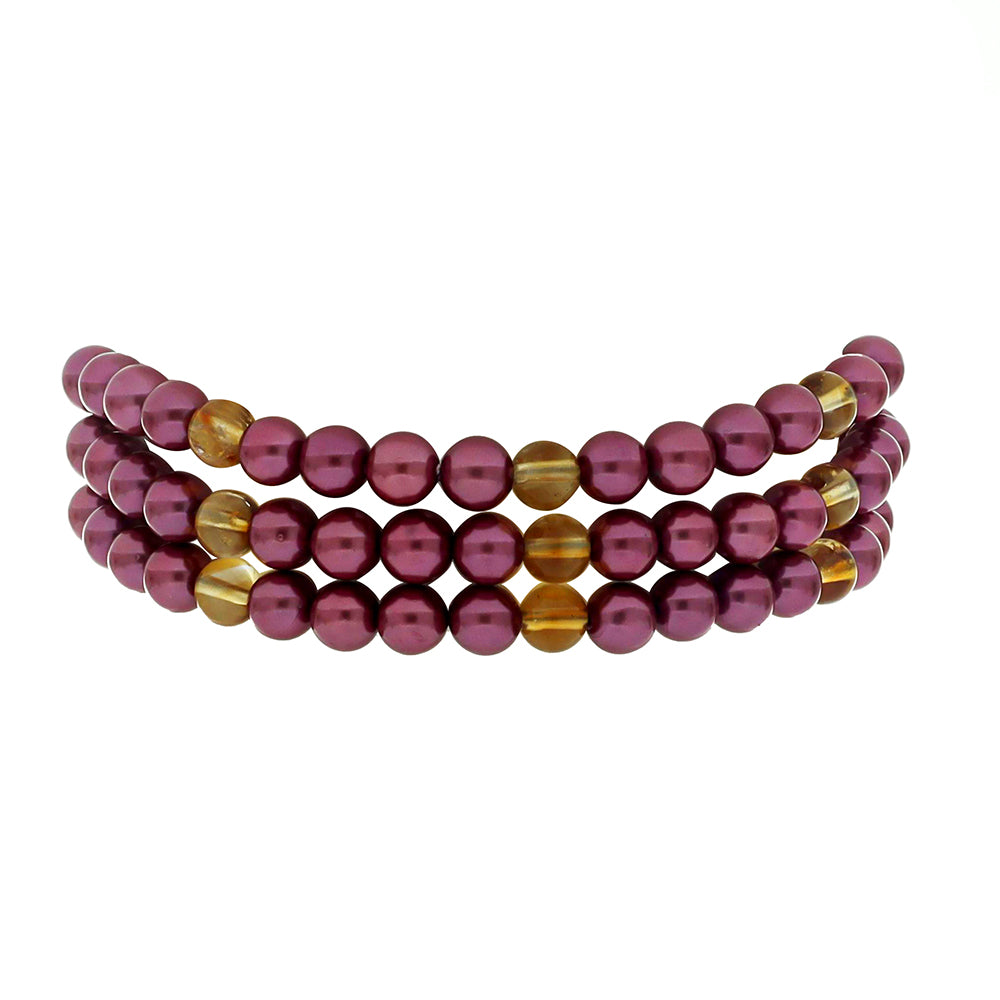 Pulseira de Prata com Banho de Ouro com Pérola de Água Doce Roxo e Citrino de Ural