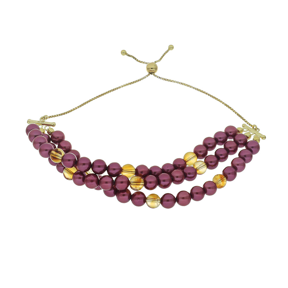 Pulseira de Prata com Banho de Ouro com Pérola de Água Doce Roxo e Citrino de Ural 1 