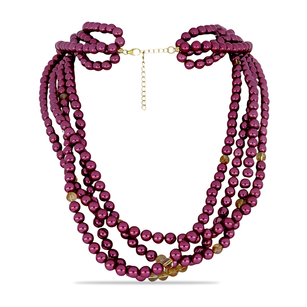 Colar de Prata com Banho de Ouro com Pérola de Água Doce Roxo e Citrino de Ural