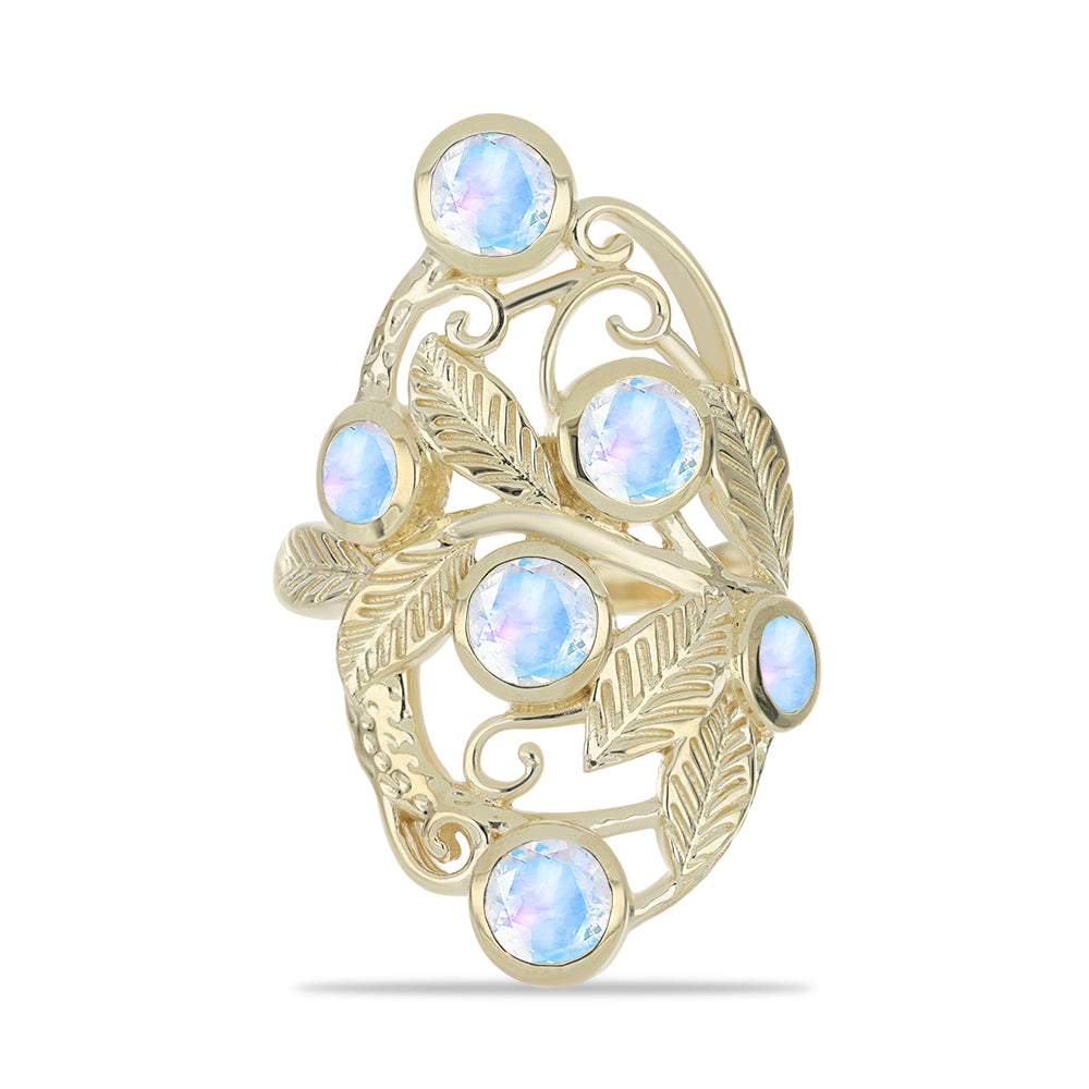 Anel de Prata com Banho de Ouro com Pedra da Lua Arco-íris  Contraste: Cabeca de Veado (800) 1 