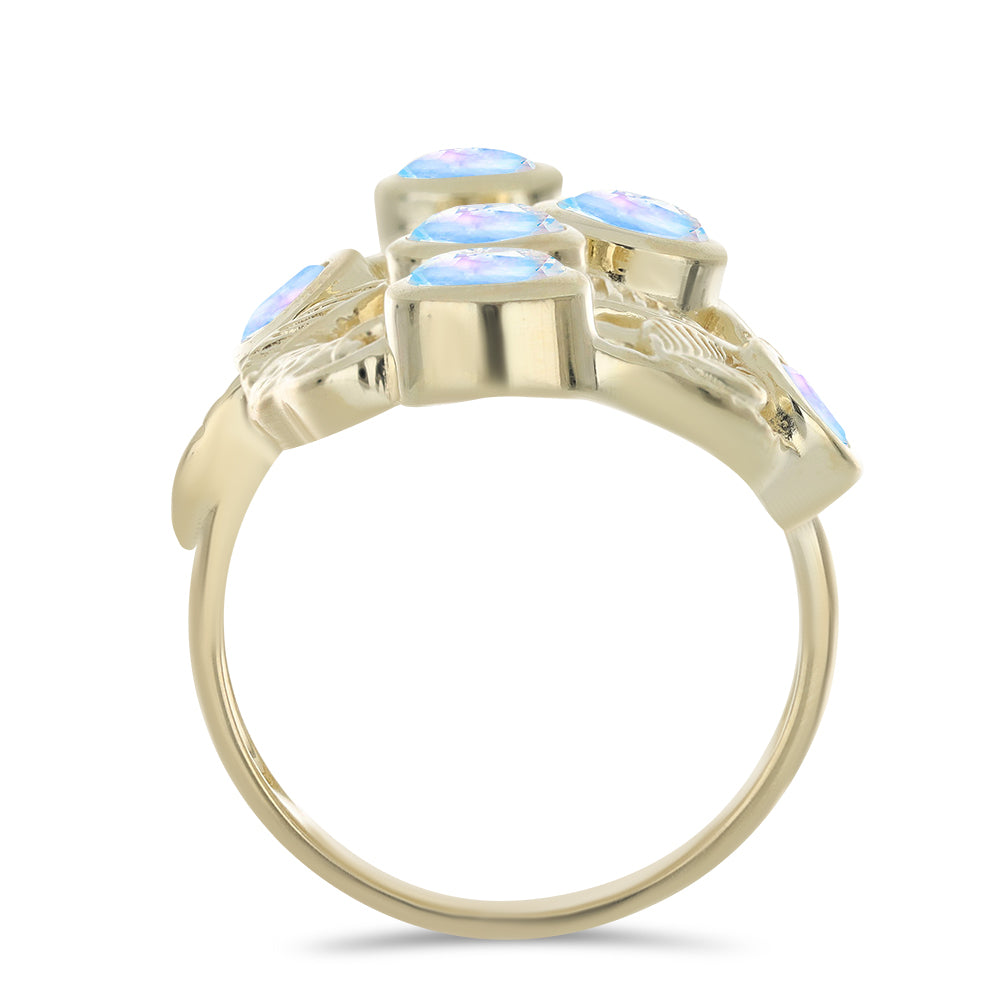 Anel de Prata com Banho de Ouro com Pedra da Lua Arco-íris  Contraste: Cabeca de Veado (800) 2 