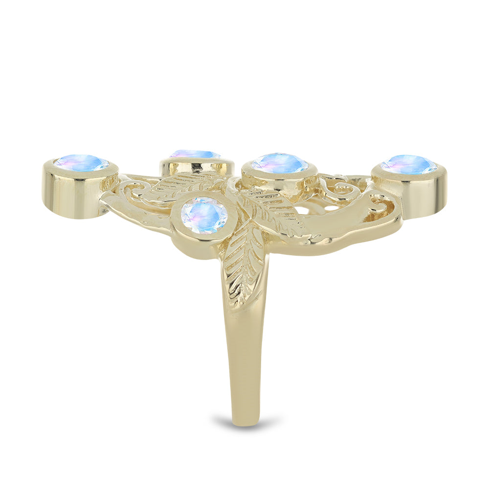 Anel de Prata com Banho de Ouro com Pedra da Lua Arco-íris  Contraste: Cabeca de Veado (800) 4 