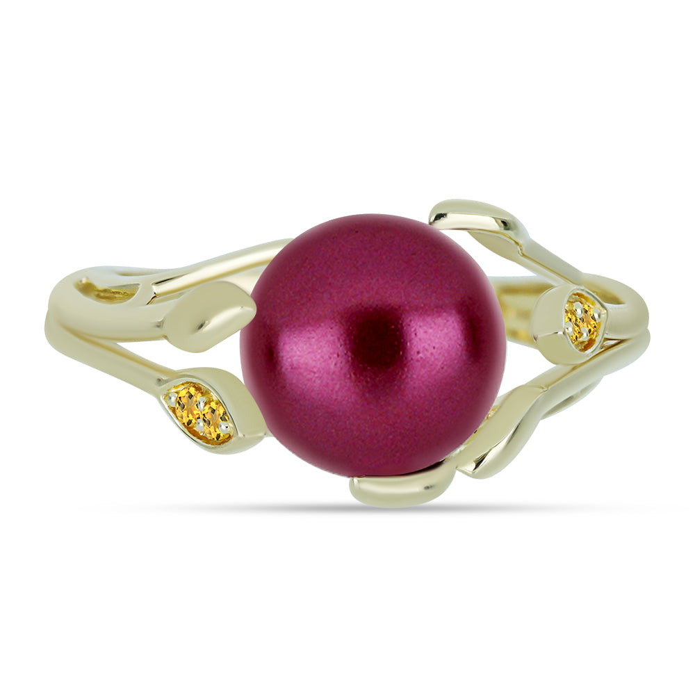 Anel de Prata com Banho de Ouro com Pérola de Água Doce Roxo e Citrino de Ural 1 