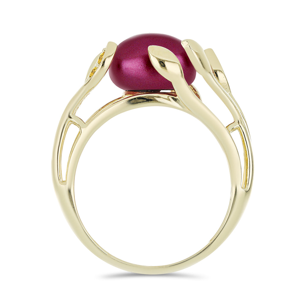 Anel de Prata com Banho de Ouro com Pérola de Água Doce Roxo e Citrino de Ural