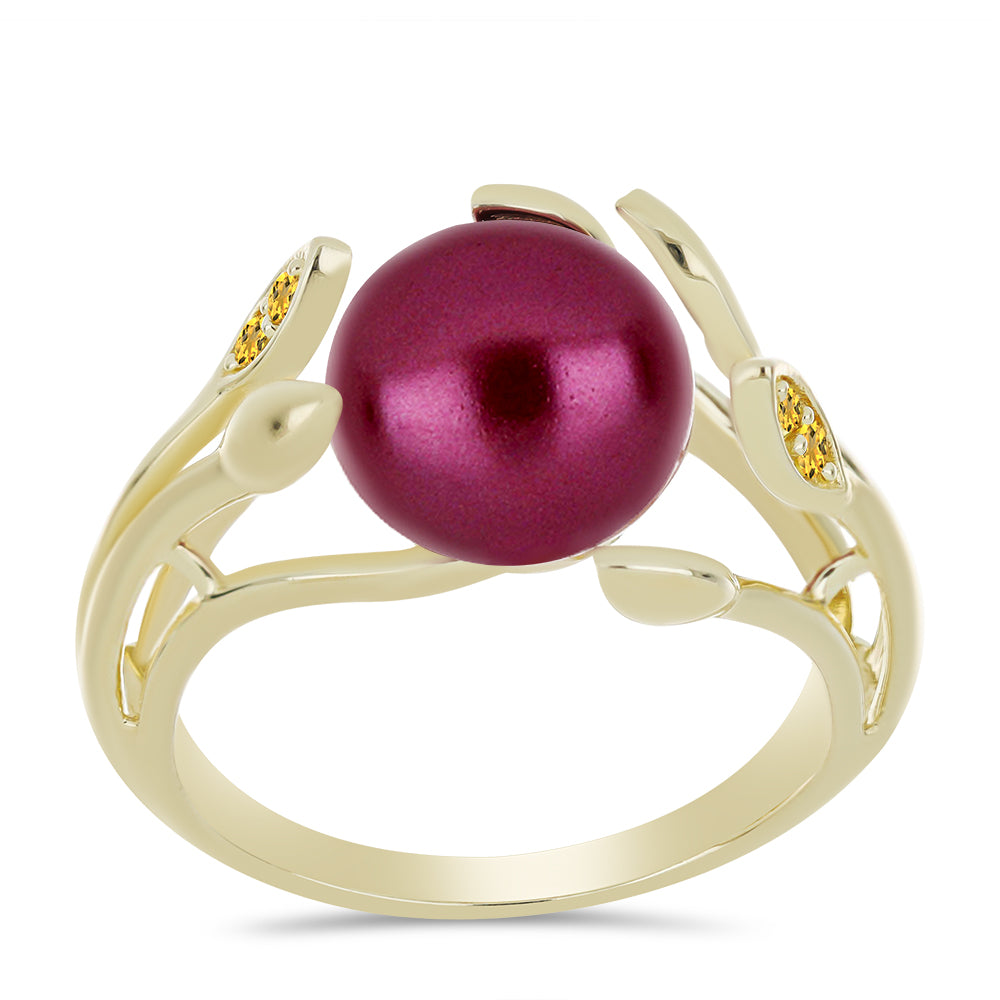 Anel de Prata com Banho de Ouro com Pérola de Água Doce Roxo e Citrino de Ural 3 