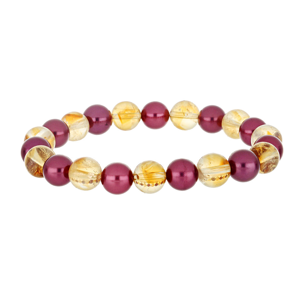 Pulseira com Pérola de Água Doce Roxo e Citrino de Ural
