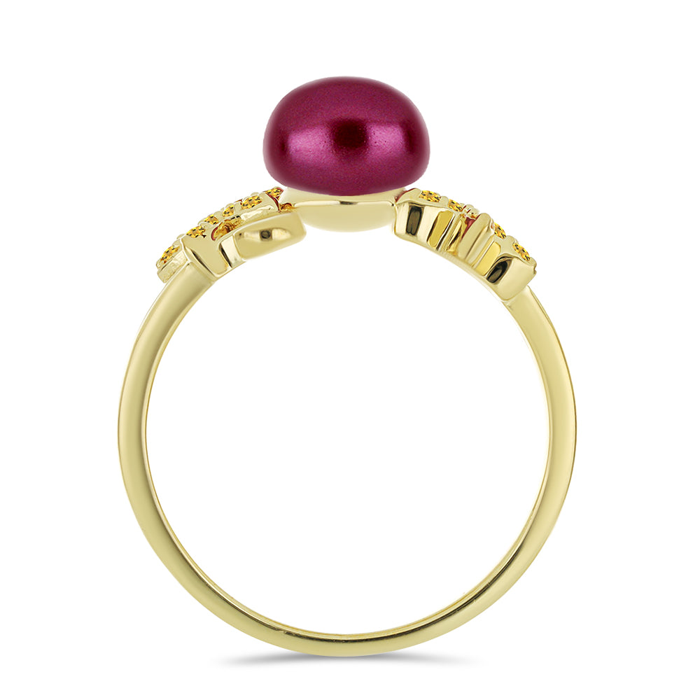 Anel de Prata com Banho de Ouro com Pérola de Água Doce Roxo e Citrino de Ural  Contraste: Cabeca de Veado (800) 3 