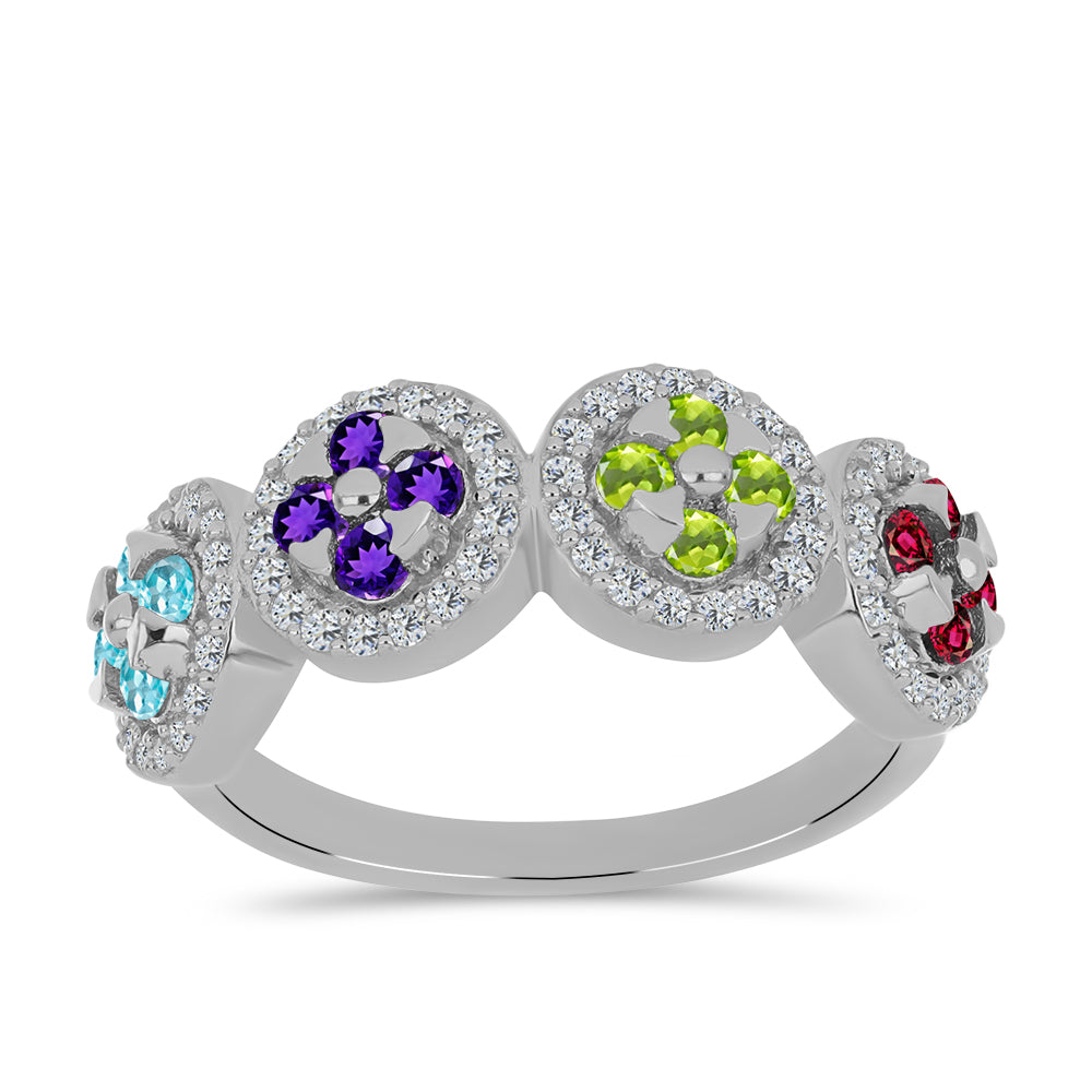 Anel de Prata com Ametista de Marrocos e Peridoto de Changbai  Contraste: Cabeca de Veado (800)