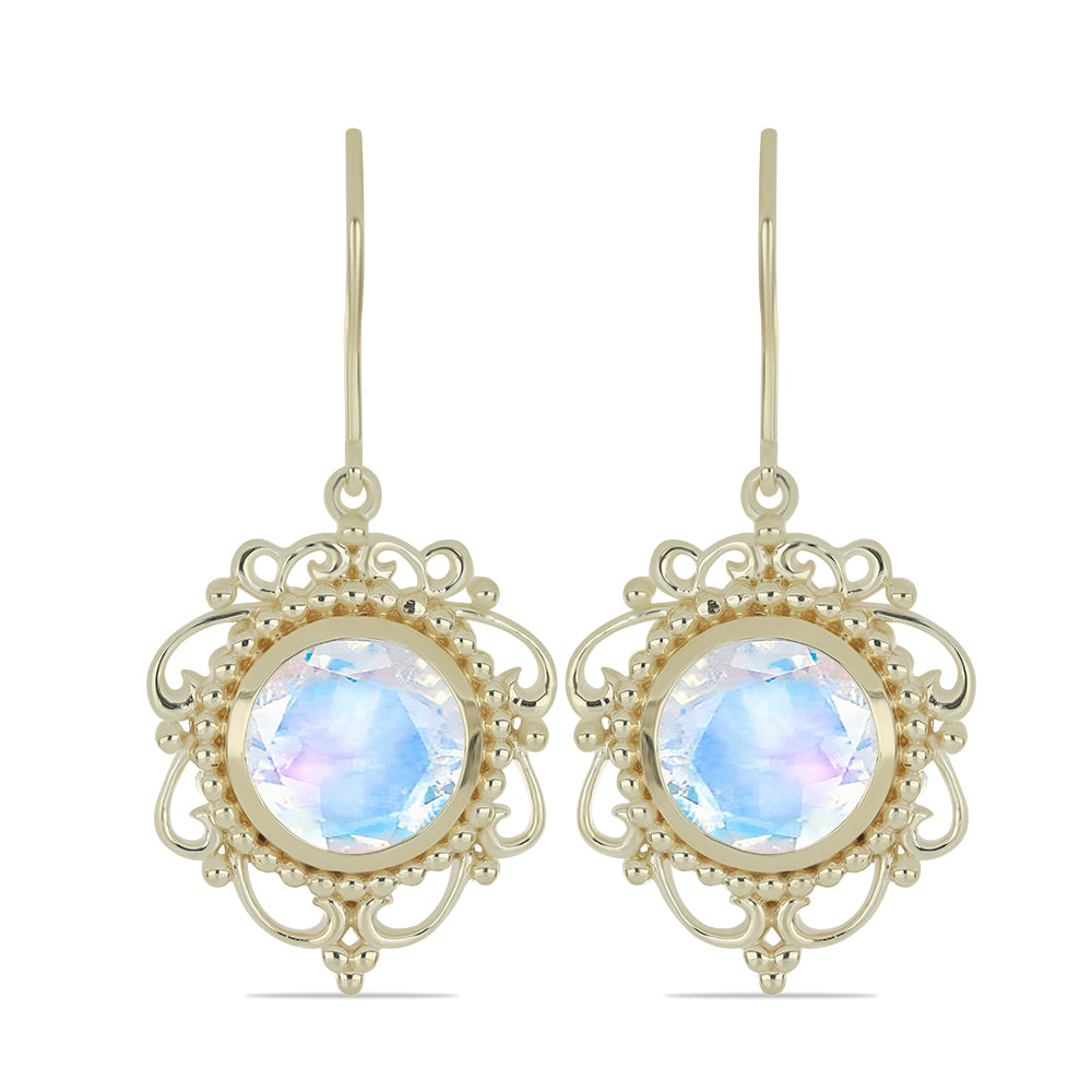 Brincos de Prata com Banho de Ouro com Pedra da Lua Arco-íris  Contraste: Cabeca de Veado (800) 1 