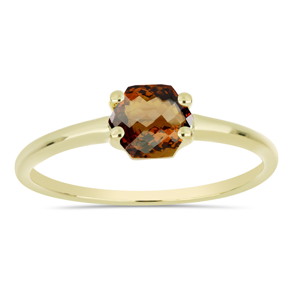 Anel de Prata com Banho de Ouro com Quartzo Cognac 3 